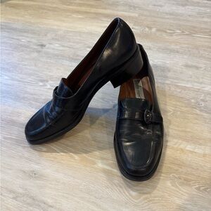 Etienne Aigner Leather Antique Black Slip-On Loafers w/ Buckle Detail - Sz 11M